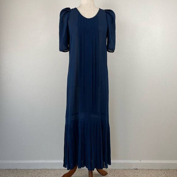 Vintage Ashley Sinclair Navy Blue Sheer Midi Dress Size S EUC - Picture 1 of 7